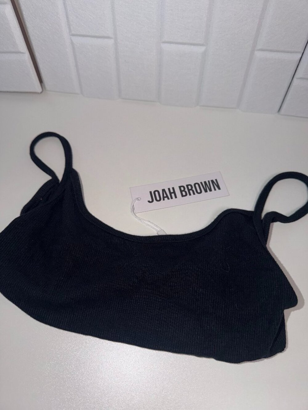 Joah Brown Black Ribbed Strappy Crop Top, low back, size XS/S